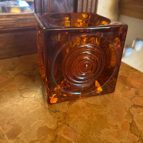 Vintage MCM Viking Persimmon Bullseye Glimmer Votive Candle Holder - Picture 2 of 5